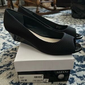 Alfani Black Textured Peep Toe Wedges